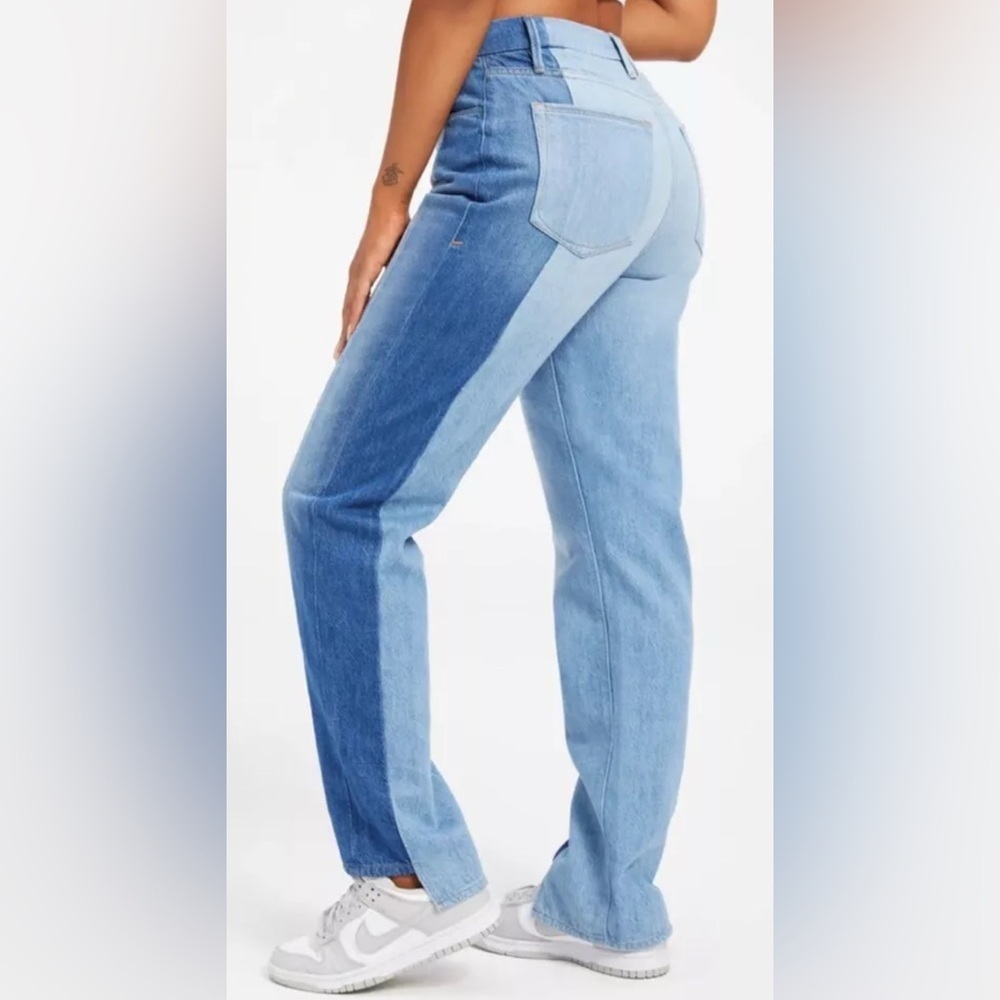Good American | Good Boy Two Tone Step Hem High Waist Boyfriend Jeans